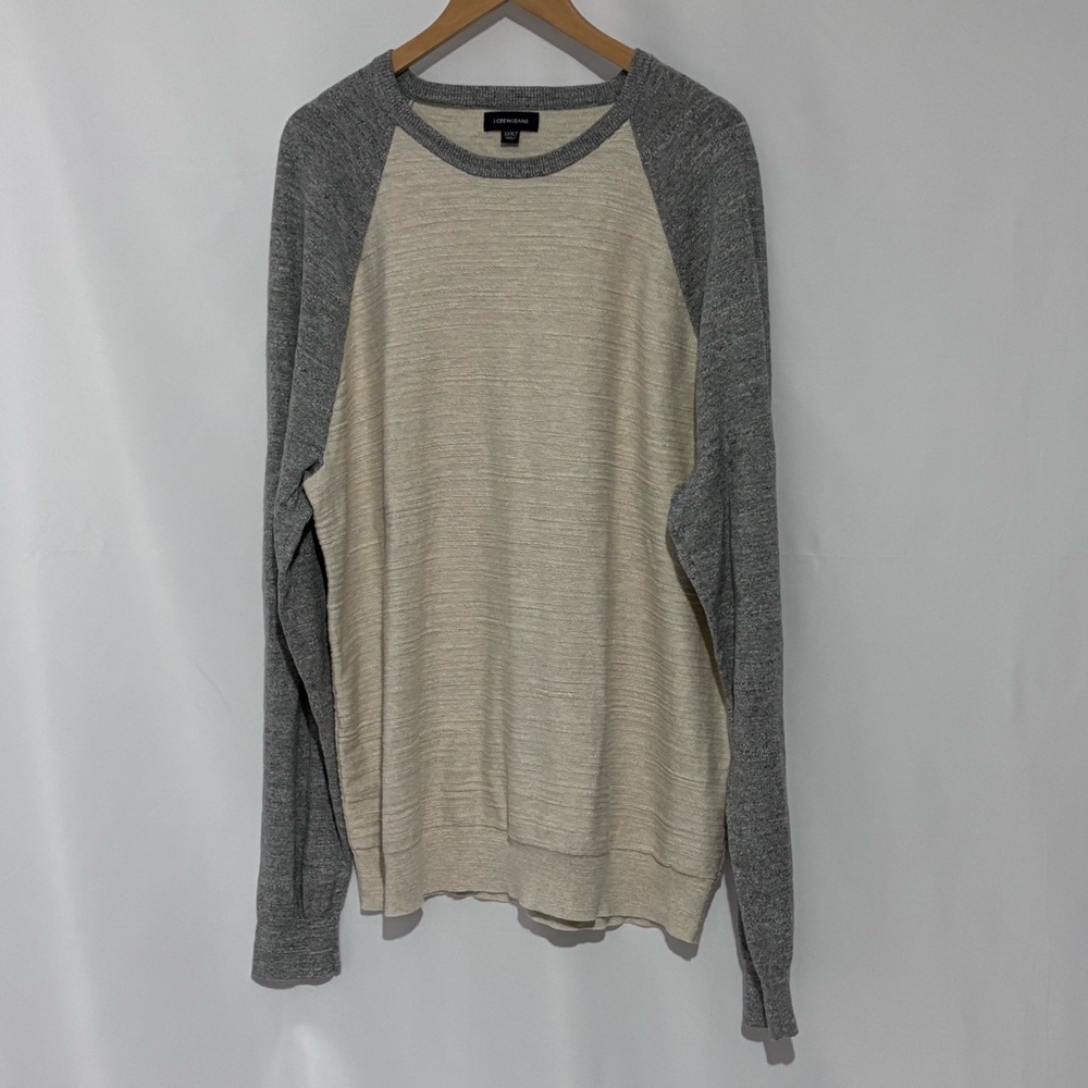 JCrew Men’s Cotton Ragland Sweater Cream Gray Crewneck  XXXL